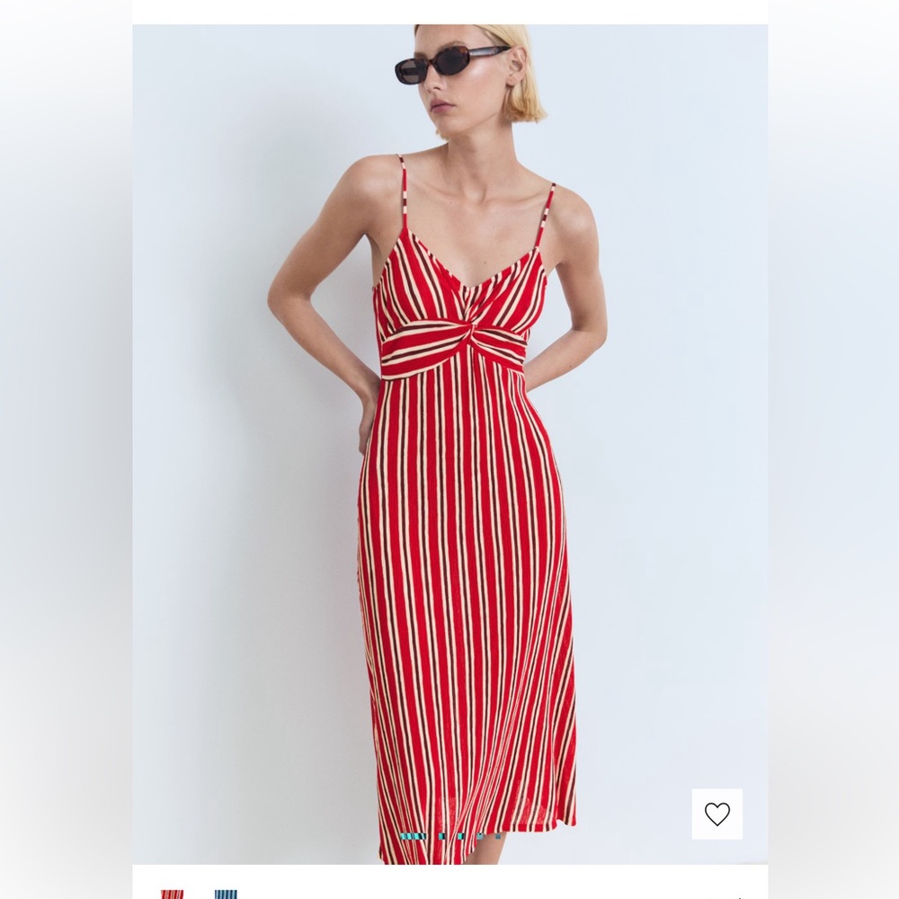Mango Red and Cream Striped Midi Dress